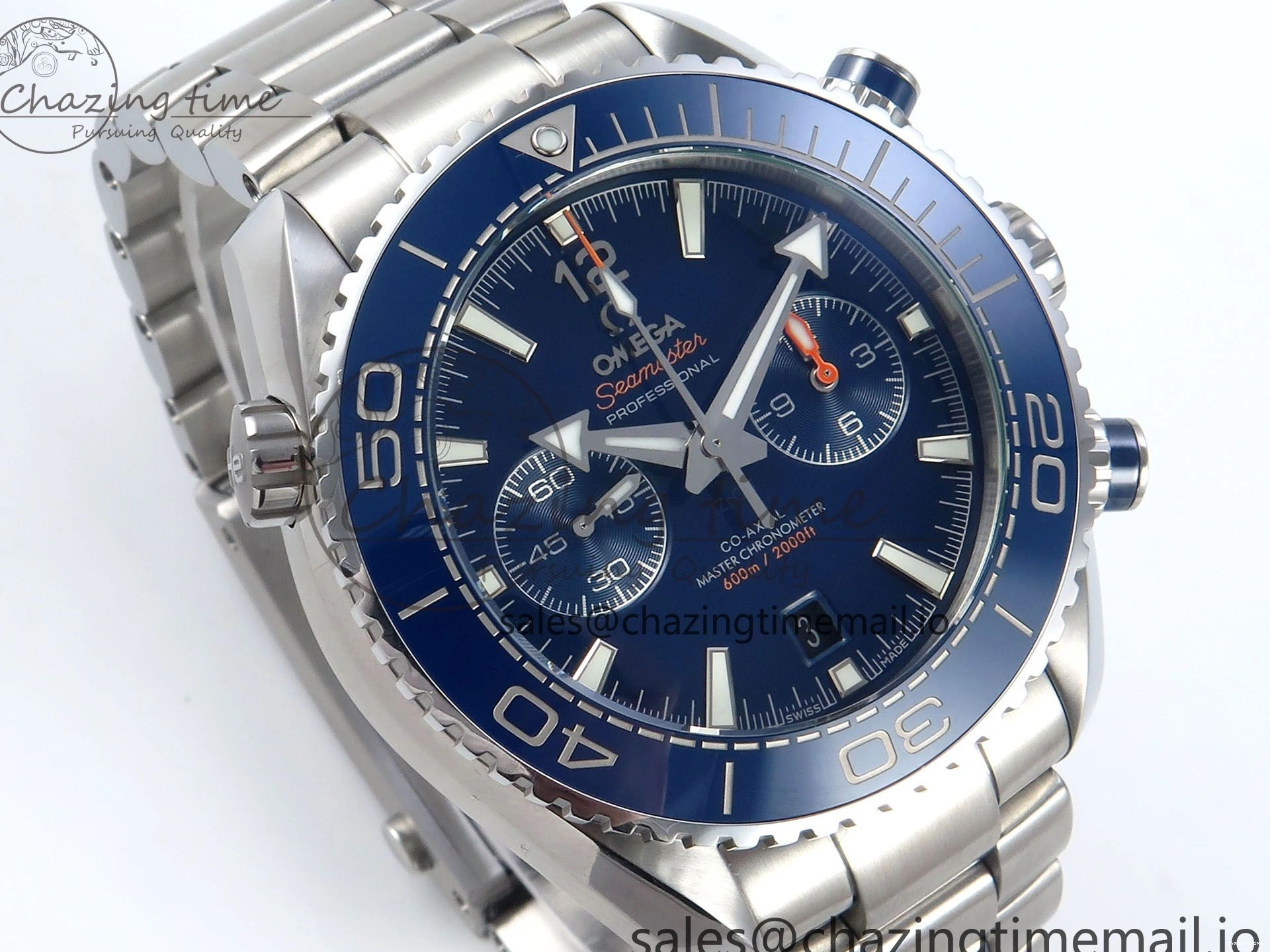 0117 Planet Ocean Master Chronometer 600M 45.5mm SS SCF 1:1 Best Edition Blue Bezel Blue Dial on SS Bracelet A9900 Super Clone Lightweight 7676